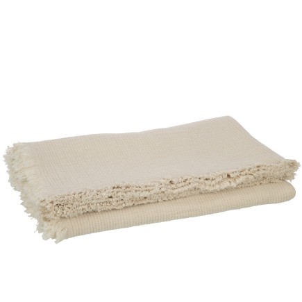 Plaid franges en mousseline de coton beige clair 130x180x1 cm