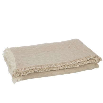 Plaid franges en mousseline de coton beige foncé 130x180x1 cm