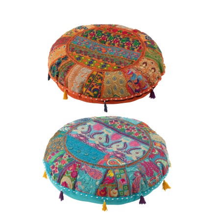 Puff plano redondo de algodón multicolor 55x55x20 cm