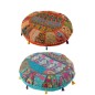 Pouf rond plat en coton/lin/polyester multicolore 55x55x20 cm Pouf rond plat en coton/lin/polyester multicolore 55x55x20 cm