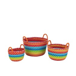 Juego de 3 cestas arcoíris de junco/ratán/bambú multicolor 39x39x24 cm