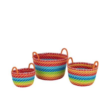 Juego de 3 cestas arcoíris de junco/ratán/bambú multicolor 39x39x24 cm