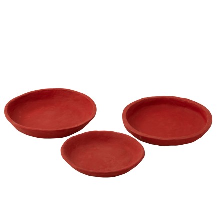 S/3 PLATES PAPER MACHE RED