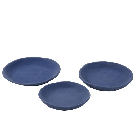 S/3 PLATES PAPER MACHE BLUE