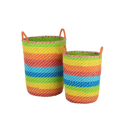 Panier haut arc-en-ciel en roseau/rotin/bambu multicolore 40x40x55 cm