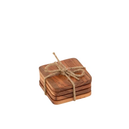 Juego de posavasos de madera de acacia oscura natural 10x10x5 cm