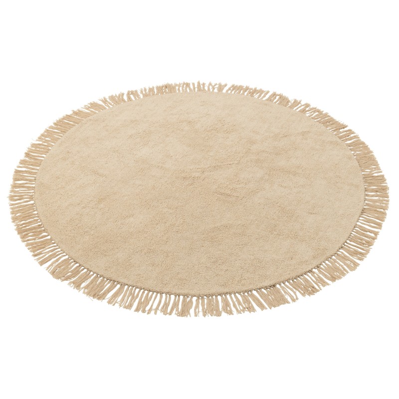Tapis rond avec franges en coton/lin/polyester beige 150x150x2 cm