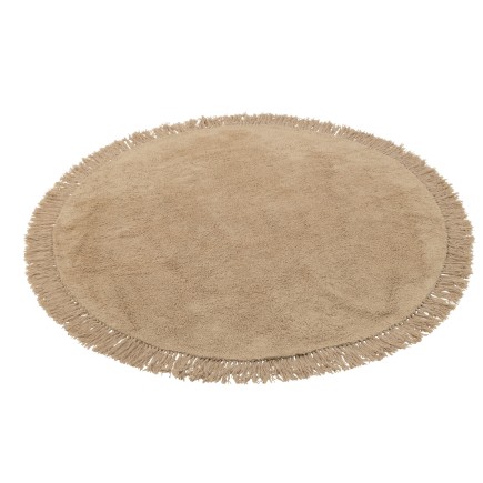 TAPIS ROND+FRANGES BEIGE FONCÉ