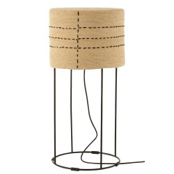 Lampe pointilles en métal et jonc de mer naturel/noir 30x30x66 cm