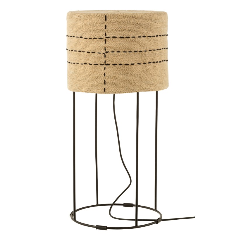 Lampe pointilles en méta noir et jonc de mer beige 30x30x66 cm Lampe pointilles en méta noir et jonc de mer beige 30x30x66 cm