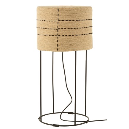 Lampe pointilles en méta noir et jonc de mer beige 30x30x66 cm