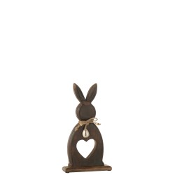 Lapin cœur + œuf en bois marron foncé 29x11x2.5 cm