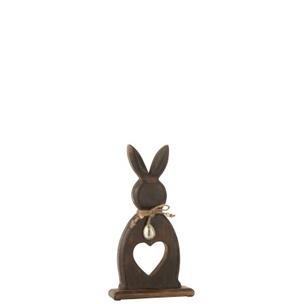 Lapin cœur + œuf en bois marron foncé 29x11x2.5 cm