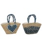 Sac de plage en roseau motif cœur denim naturel/bleu 59x22x30 cm Sac de plage en roseau motif cœur denim naturel/bleu 59x22x30 cm