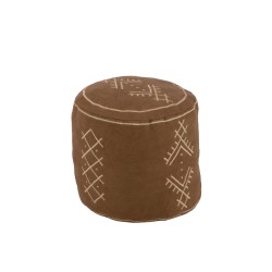 Pouf cylindre en coton motifs ethniques beige 40x40x35 cm