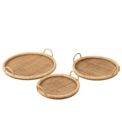 S/3 TRAY OVAL RATTAN/MET NAT