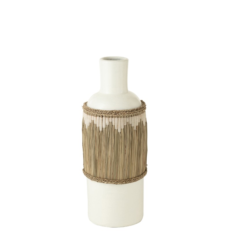 Jarrón de cerámica blanco con motivos terracota/hierbas 28x28x75 cm Jarrón de cerámica blanco con motivos terracota/hierbas 28x28x75 cm