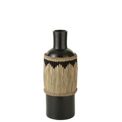 Jarrón de cerámica negro con motivos terracota/hierbas 28x28x75 cm