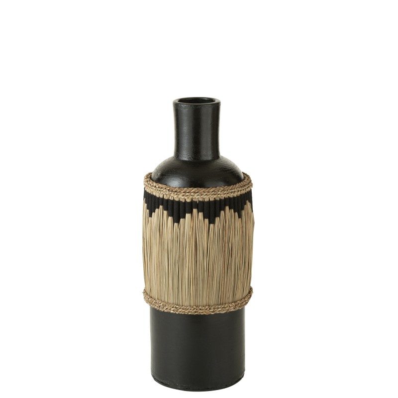 Jarrón de cerámica negro con motivos terracota/hierbas 28x28x75 cm Jarrón de cerámica negro con motivos terracota/hierbas 28x28x75 cm