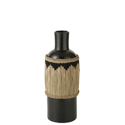 Jarrón de cerámica negro con motivos terracota/hierbas 28x28x75 cm