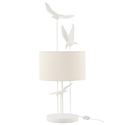 Lampe oiseaux en polyresine blanc/beige 30.5x30.5x79 cm