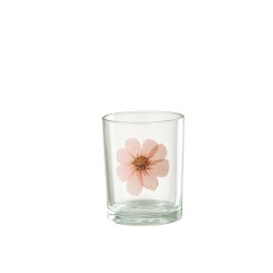 Portavelas flor rosa de vidrio multicolor 10x10x12.5 cm