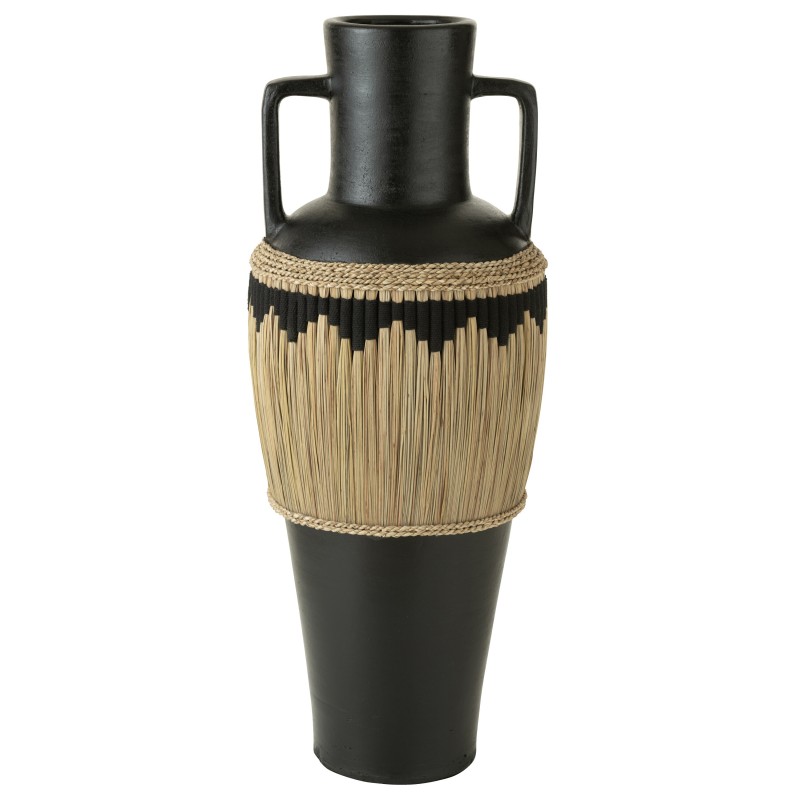 Vase motifs et anses en poterie noir 43x43x100 cm Vase motifs et anses en poterie noir 43x43x100 cm