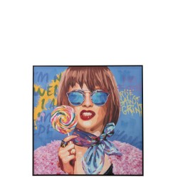 Décoration murale femme graffiti sucette en toile multicolore 100x4.5x100 cm