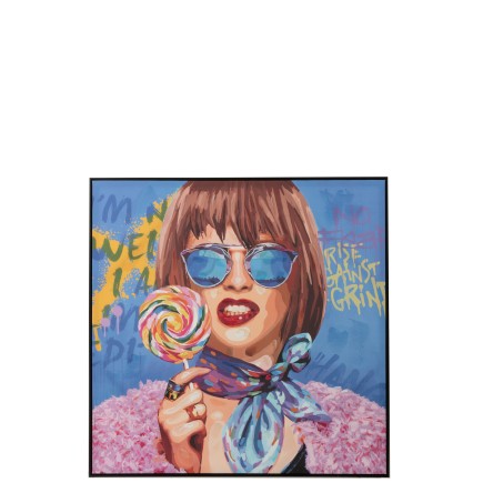 Décoration murale femme graffiti sucette en toile multicolore 100x4.5x100 cm