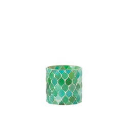 Photophore Mosaic en verre vert 10x10x10 cm