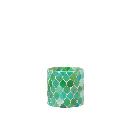 Photophore Mosaic en verre vert 10x10x10 cm