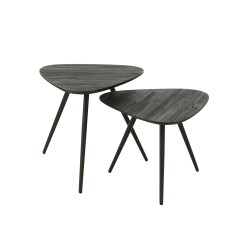 Set de 2 tables triangulaires en teck recyclé noir en métal 50x50x50 cm