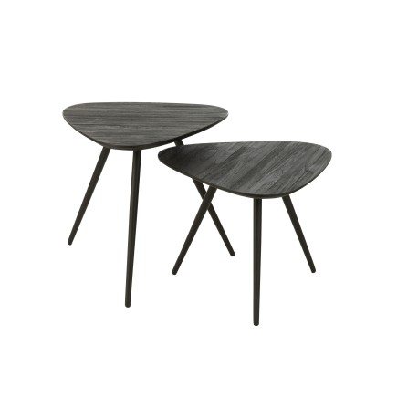 Set de 2 tables triangulaires en teck recyclé noir en métal 50x50x50 cm