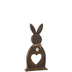 Lapin cœur + œuf en bois marron foncé 40x15x2.5 cm