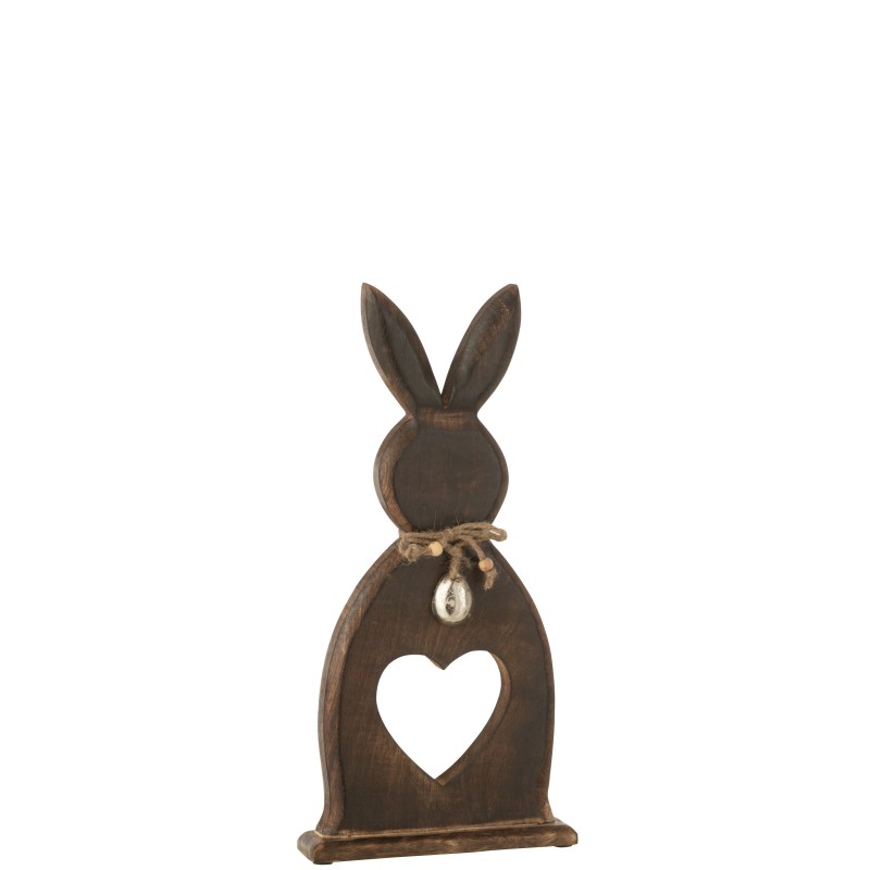 Lapin cœur + œuf en bois marron foncé 40x15x2.5 cm