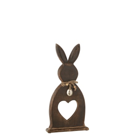 Lapin cœur + œuf en bois marron foncé 40x15x2.5 cm