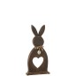 Coelho coração + ovo em madeira castanha escura 40x15x2,5 cm