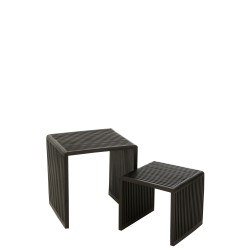 Set de 2 tables basses cubiques en teck recyclé noir 50x45x50 cm