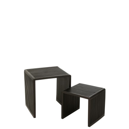 Set de 2 tables basses cubiques en teck recyclé noir 50x45x50 cm