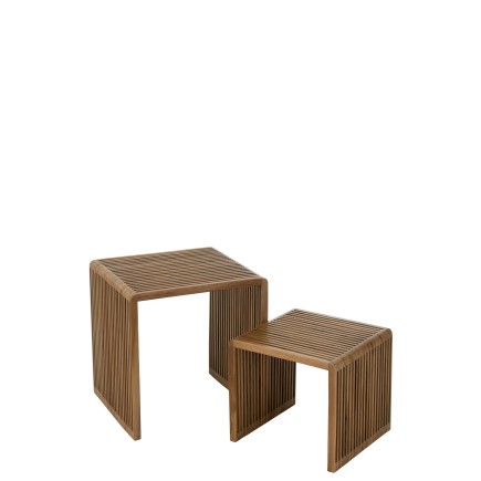 Set de 2 tables basses cubiques en teck recyclé naturel 50x45x50 cm