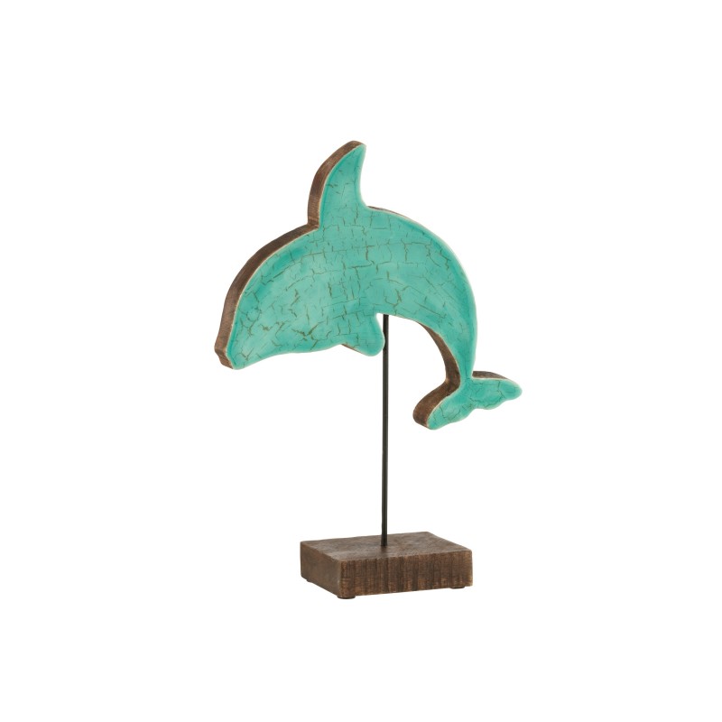 Golfinho de madeira azul com suporte 22x32x7,5 cm