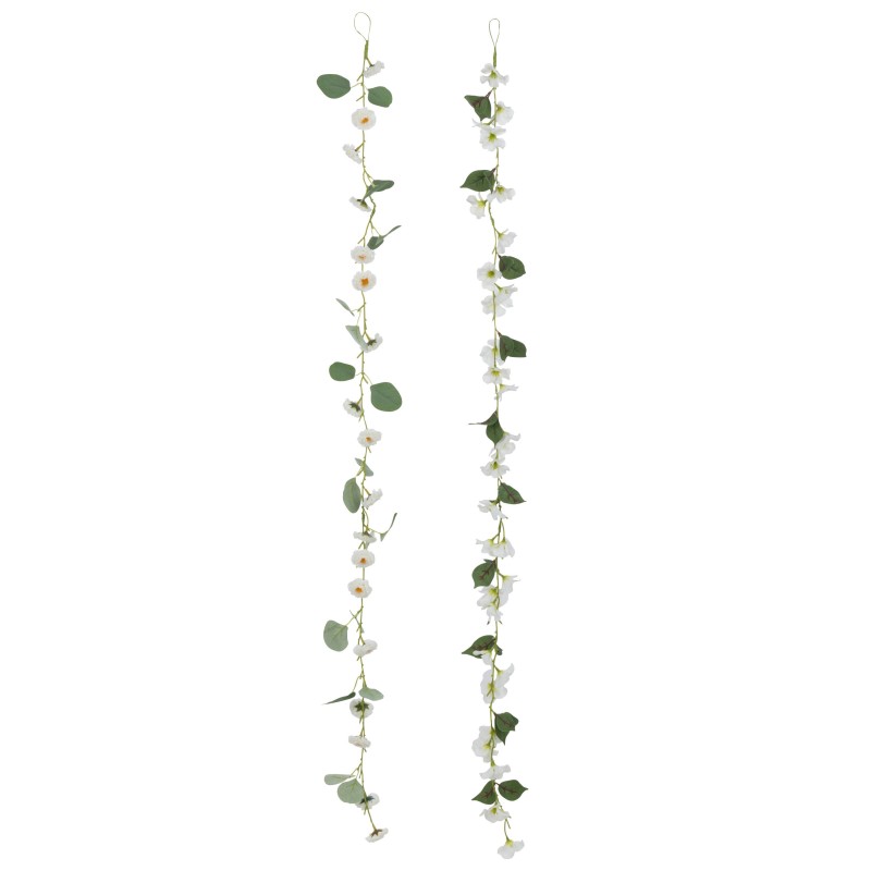 Guirnalda de flores y hojas de plástico blanco 122x5x5 cm Guirnalda de flores y hojas de plástico blanco 122x5x5 cm