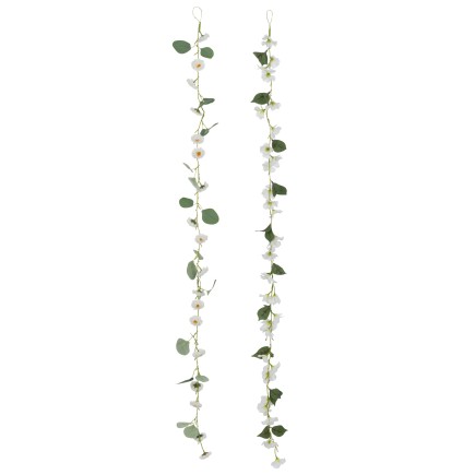 Guirlande fleurs et feuilles en plastique blanc 122x5x5 cm