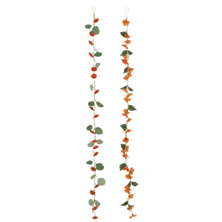 Guirlande fleurs + feuilles en plastique orange/vert 122x5x5 cm