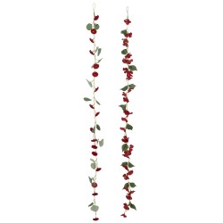 Guirlande fleurs + feuilles en plastique rouge 122x5x5 cm