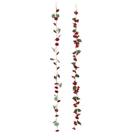 Guirlande fleurs + feuilles en plastique rouge 122x5x5 cm
