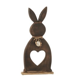 Lapin cœur + œuf en bois marron foncé 49.5x17.5x3.5 cm
