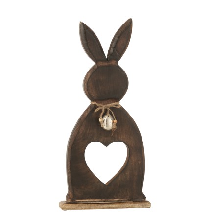 Lapin cœur + œuf en bois marron foncé 49.5x17.5x3.5 cm