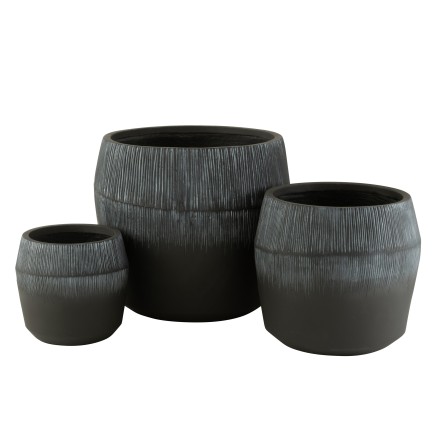 Cache-pot en poterie noir 50.5x50.5x49.5 cm (set de 3)