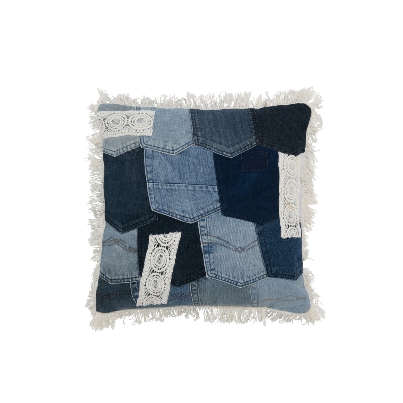 Cojín patchwork de algodón/lino/poliéster azul 45x45x12 cm Cojín patchwork de algodón/lino/poliéster azul 45x45x12 cm